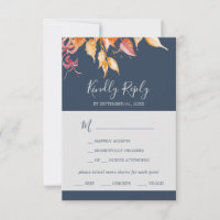 Fall Leaves | Navy Blue Menu Choice RSVP Card