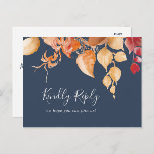 Fall Leaves Navy Blue Menu Choice RSVP Postcard