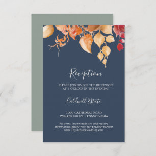 Fall Leaves Navy Blue Reception Insert Card