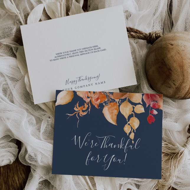 Fall Leaves | Navy Blue We're Thankful for You Thank You Card (Creator Uploaded)