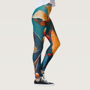 Fall leaves oil painted. Nature autumn foliage Leggings