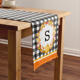 Fall Leaves On Black Gingham Personalized Long Table Runner