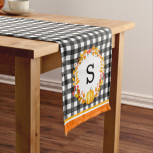 Fall Leaves On Black Gingham Personalized Medium Table Runner