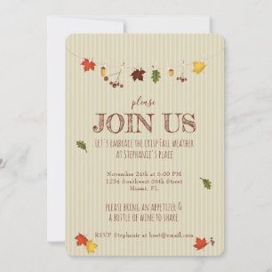 Fall Leaves on Clothesline Invitation