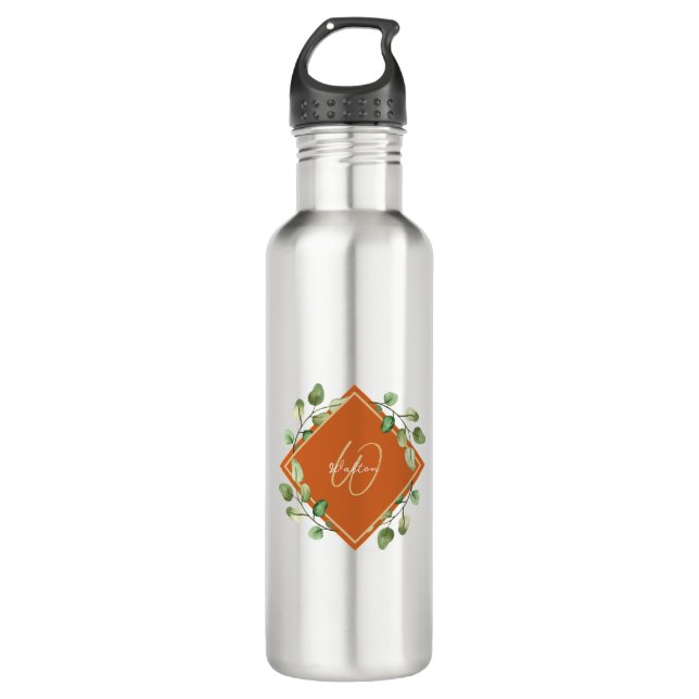 Fall Leaves Orange and Green Monogrammed 710 Ml Water Bottle (Front)