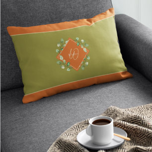 Fall Leaves Orange and Green Monogrammed Accent Pillow