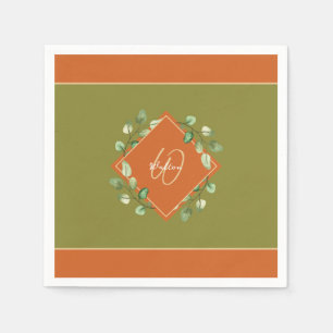 Fall Leaves Orange and Green Monogrammed Paper Napkin