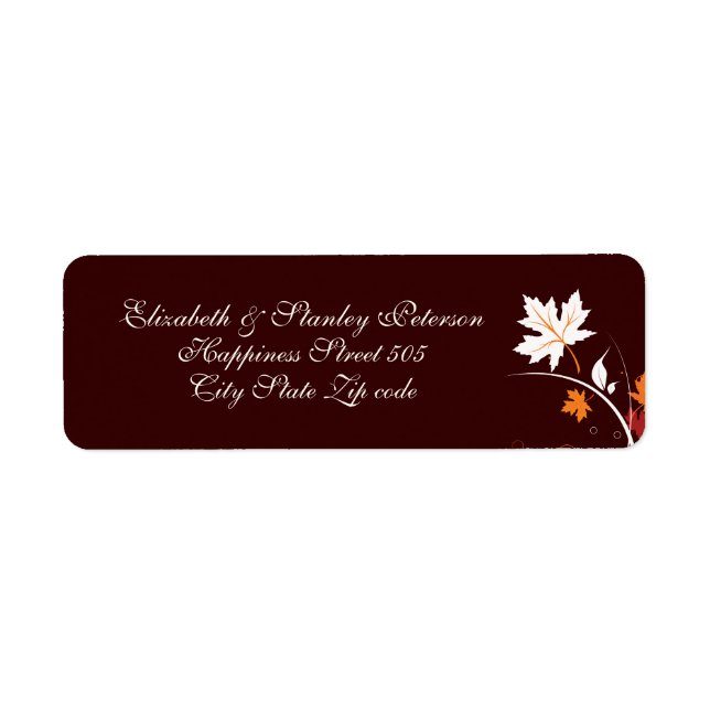 Fall leaves orange red white brown wedding label (Front)