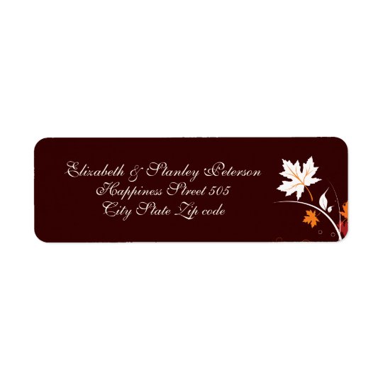 Fall leaves orange red white brown wedding label return address label