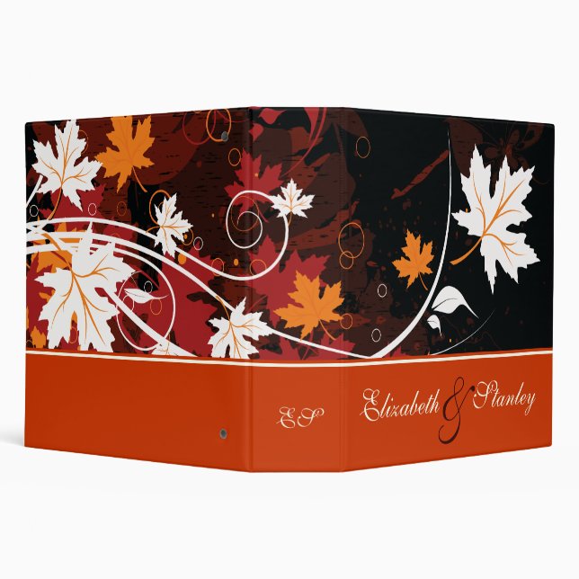 Fall leaves orange red white brown wedding planner binder (Background)