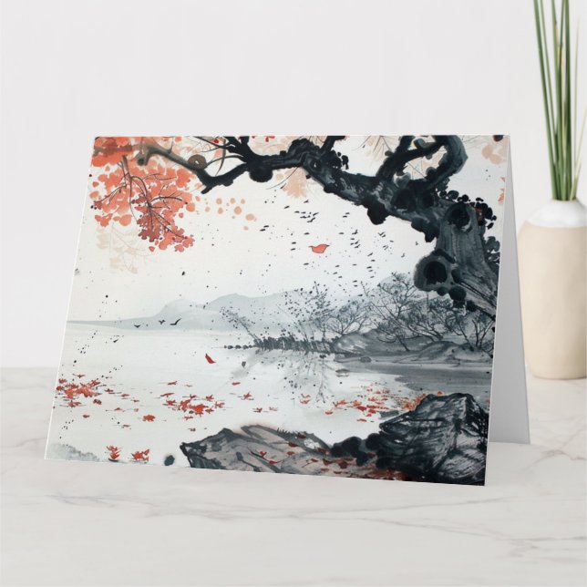 Fall Leaves Over The Lake Card (Front)