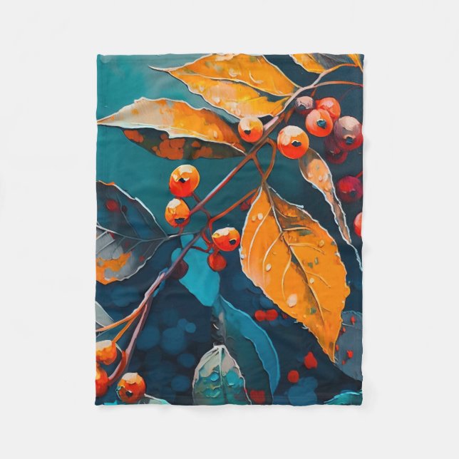 Fall leaves painted. Woodland autumn nature Fleece Blanket (Front)