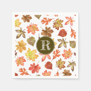 Fall leaves pattern family monogram napkin