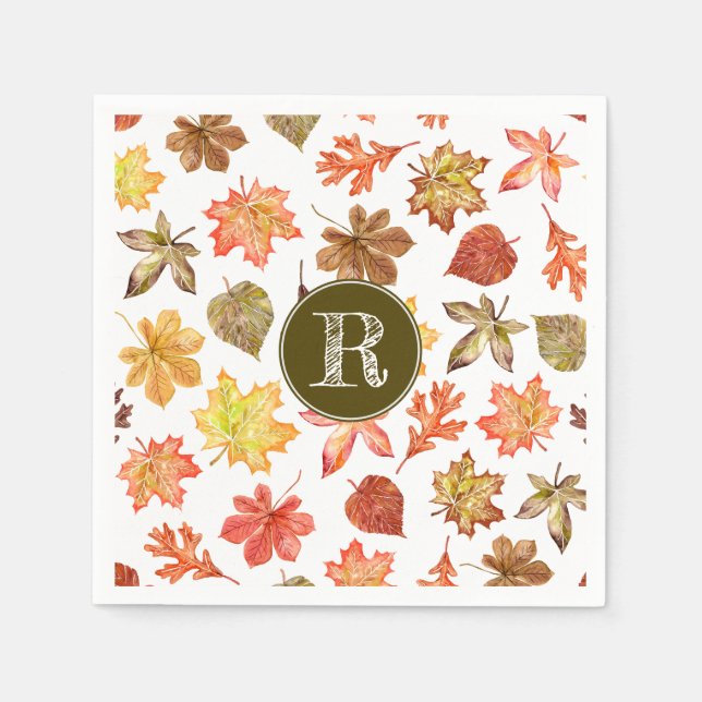 Fall leaves pattern family monogram napkin (Front)