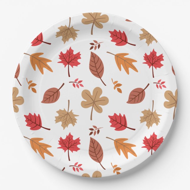 Fall Leaves Pattern Paper Plate (Front)