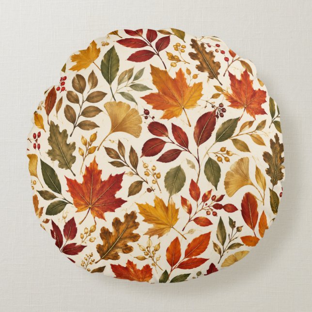 Fall Leaves Pattern Round Pillow (Front)