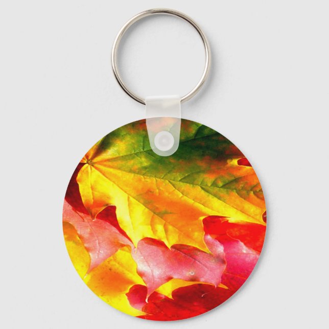 Fall Leaves Personalize it Yellow, Red, Green, Keychain (Front)