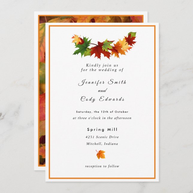 Fall Leaves Personalize Wedding Invitation (Front/Back)