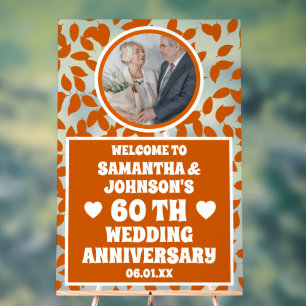 Fall Leaves Photo 60th Wedding Anniversary Frosted Acrylic Sign