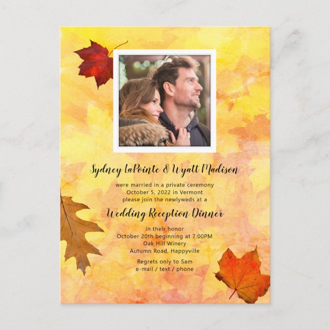 Fall Leaves Photo Template Private Reception Only Postcard (Front)