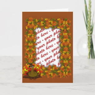Fall Leaves & Pilgrim Turkey  Photo Frame Holiday Card