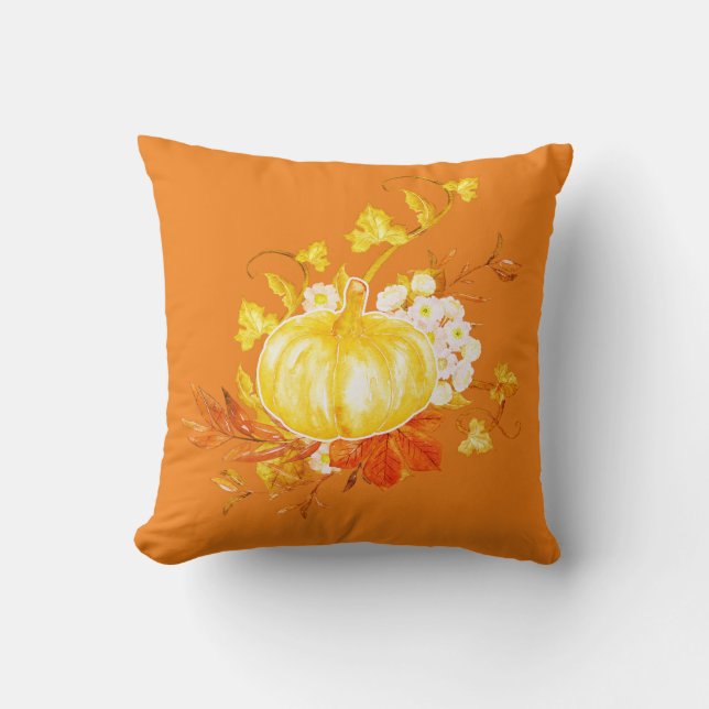 Fall Leaves, Pumpkin & Floral  Throw Pillow (Front)