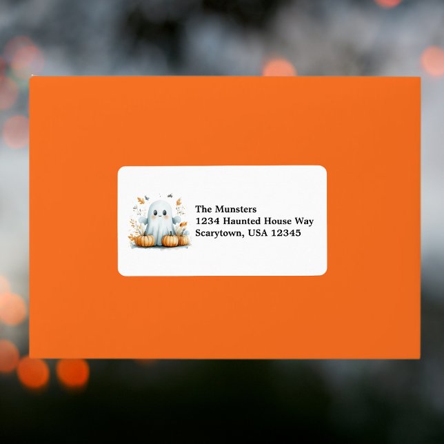 Fall Leaves Pumpkins Friendly Ghost Halloween Label (Creator Uploaded)