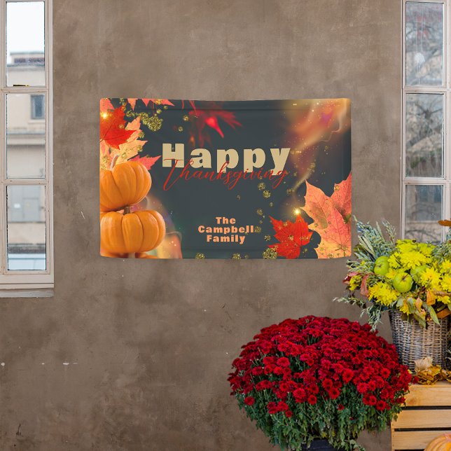 Fall Leaves Pumpkins Glitter Accents Thanksgiving Banner (Creator Uploaded)