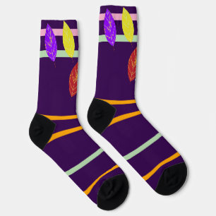 Fall Leaves Purple Orange Green Socks