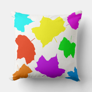 Fall Leaves Rainbow Multicolor White Custom Colour Throw Pillow