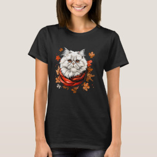 Fall Leaves Retro Persian Cat Autumn Season Thanks T-Shirt