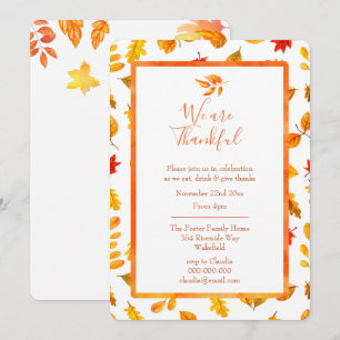 Fall Leaves Rustic Autumn Thanksgiving Dinner Invitation