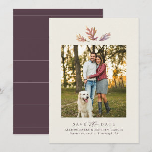 Fall leaves simple one photo elegant autumn plum save the date