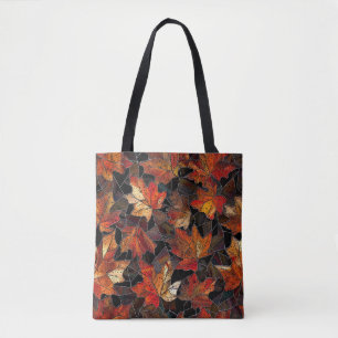 Fall Leaves Stained Glass Pattern Multicolor Tote Bag
