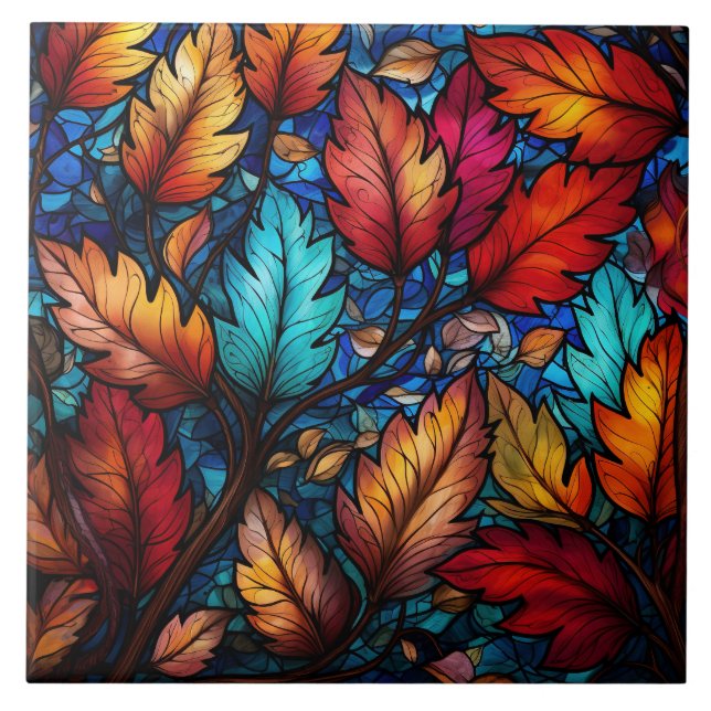 Fall Leaves Stained Glass  Tile (Front)