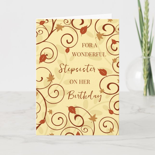 Fall Leaves Stepsister Birthday Card (Front)