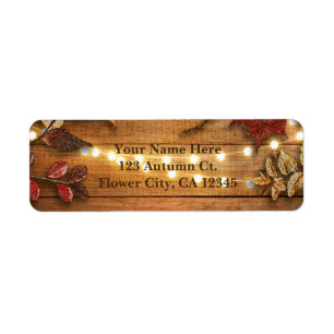 Fall Leaves & String Lights on Rustic Wood