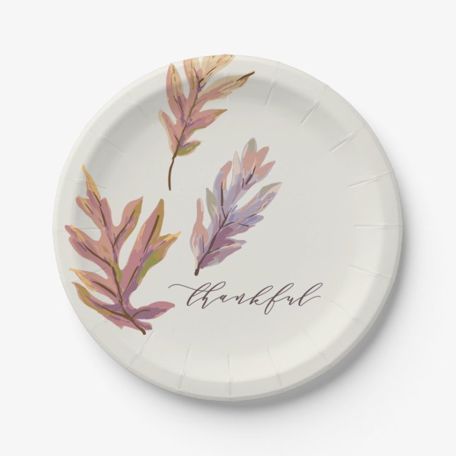 Fall leaves thankful Thanksgiving Paper Plate (Front)