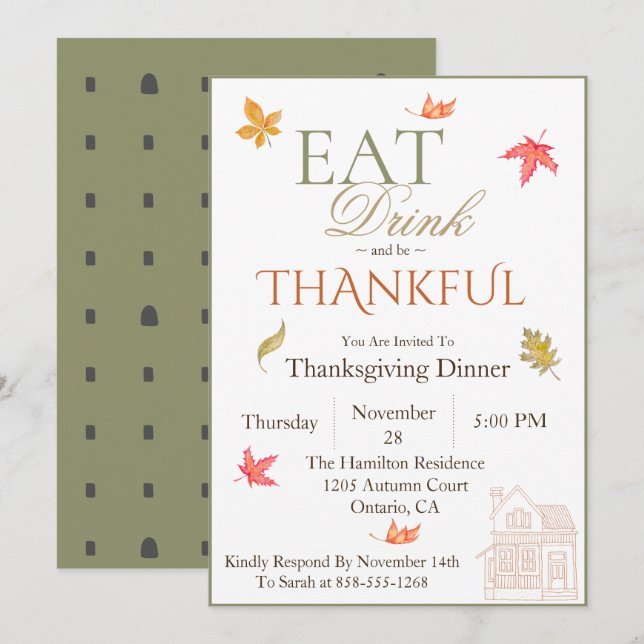 Fall Leaves Thanksgiving Dinner Invitation (Front/Back)