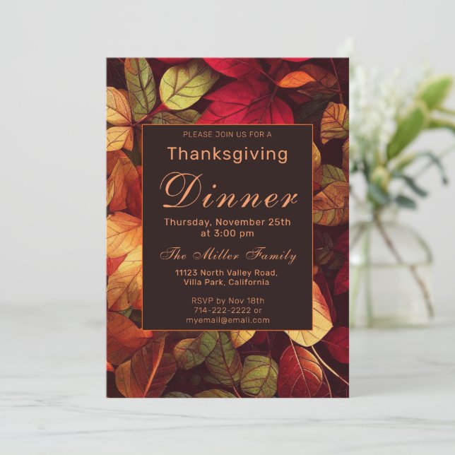 Fall Leaves Thanksgiving Dinner  Invitation (Standing Front)