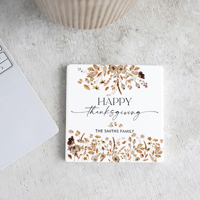 Fall Leaves Thanksgiving Dinner Square Paper Coaster (Creator Uploaded)