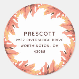 Fall leaves Thanksgiving return address Classic Round Sticker