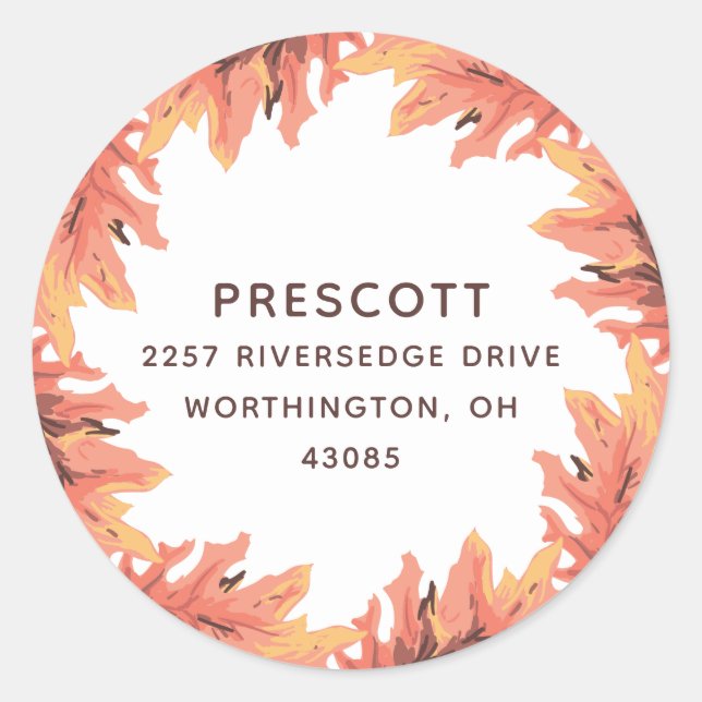 Fall leaves Thanksgiving return address Classic Round Sticker (Front)