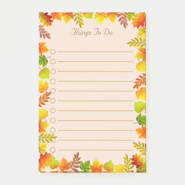 Fall Leaves Things To Do Lined Post-it Notes (Front)