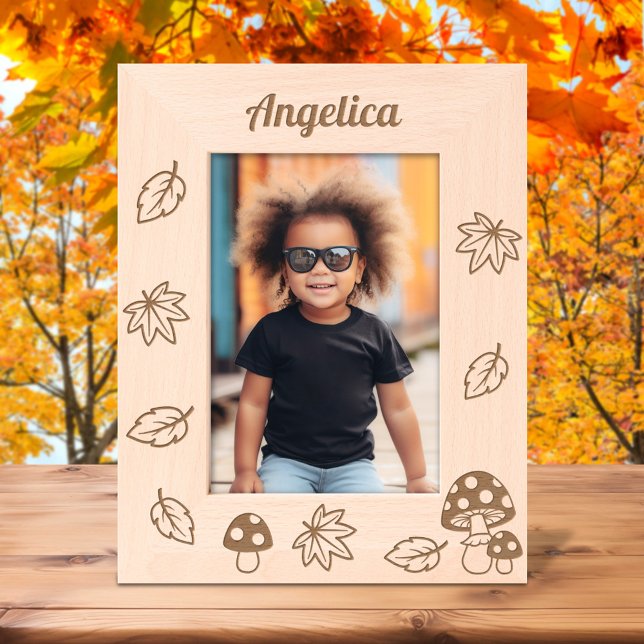 Fall Leaves Toadstool Mushrooms Custom Name 5x7 Etched Frames (Creator Uploaded)