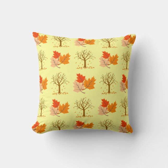 Fall Leaves & Trees Throw Pillow (Front)