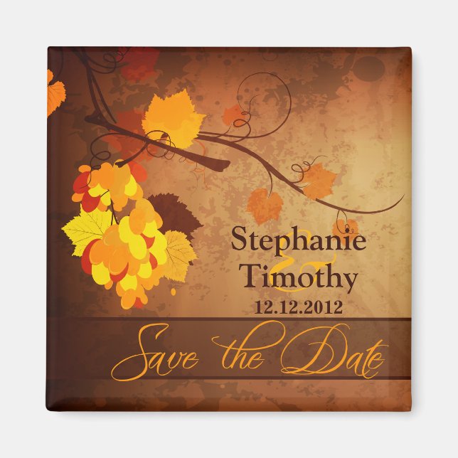Fall leaves vintage distressed save the date magnet (Front)