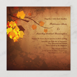 Fall leaves vintage distressed wedding invitation