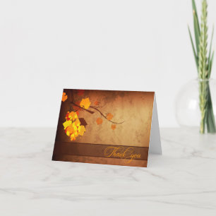Fall leaves vintage distressed wedding thank you card