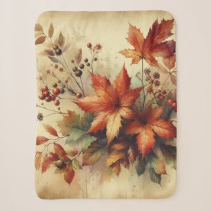 Fall leaves vintage watercolor autumn colours  sherpa blanket